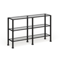 Table console en verre avec cadre en métal noir géométrique, design moderne, accent d'entrée pour les espaces de vie contemporains