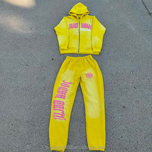 Sudadera personalizada con capucha estampada y pantalones de chándal acampanados, conjunto de chándal con pantalones apilados, conjunto de chándal para hombre - Product Image 2