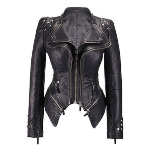 2025 arrivée femmes et hommes conception bloc de couleur veste en cuir véritable personnalisé haute qualité hiver col montant en gros - Product Image 1