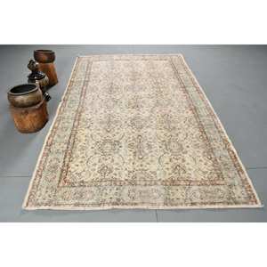 Alfombra turca Vintage azul Beige tradicional 5,6X8,7 pies área grande sala de estar alfombra Material de lana Patchwork látex para casa - Product Image 1