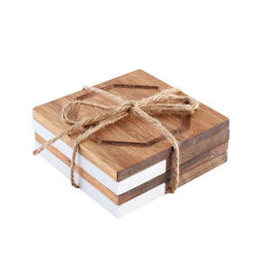 Handmade Wholesale decorative Natural wooden marble <b>coaster</b> wooden <b>coasters</b> white black wooden marble <b>coaster</b> - Product Image 3