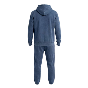 Conjunto Deportivo Informal de Invierno para Hombre, Sudadera con Capucha y Pantalones Jogger de Felpa Suave, Estilo Lavado Ácido Azul - Product Image 2