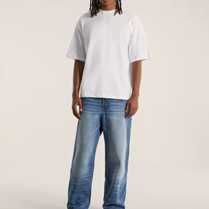 T-shirt personnalisé avec logo pour hommes, poids lourd 100% coton Oversize vierge avec col rond Streetwear imprimé, chemise à épaules tombantes - Product Image 6