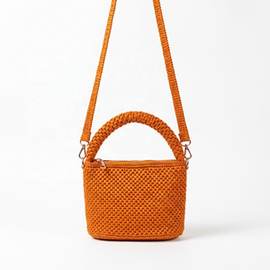 Vintage Luxury Orange <b>Raffia</b> <b>Handbag</b> with Cotton Lining Woven Shoulder Strap Two Handles Open Top for Women - Product Image 1