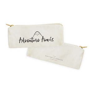 Adventure Awaits Fashionable Cotton Canvas Pencil <b>Case</b> Travel Pouch Oxford Cloth <b>Makeup</b> Bag Zipper Handled Portable Stylish - Product Image 2