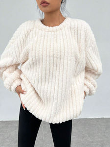 Personalizado otoño invierno cálido cuello redondo Simple moda mujer suéter sólido terciopelo pulóver mujer sudadera Haus Industries - Product Image 5