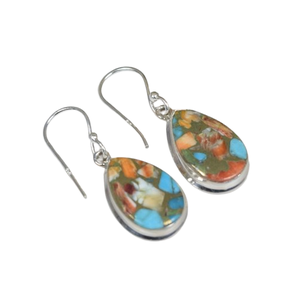 ต่างหูตะขอเกี่ยวอัญมณีสีเงินสเตอร์ลิงสีทองแดงหอยนางรมสีเทอร์ควอยส์925พลอยทำด้วยมือเครื่องประดับพลอยรูปทรงลูกแพร์ - Product Image 1