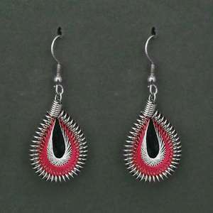 Tip Top Fashions 1316102A Rhodium Plated <b>Pink</b> and White Thread Dangle Earrings Elegant Fashion Accessory - Product Image 1