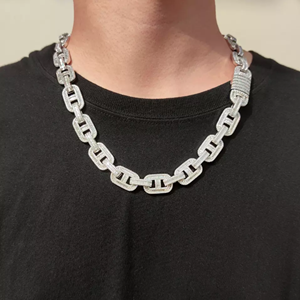 Cadena de eslabones cubanos de moissanita, regalo de boda chapado en rodio para hombres, joyería de estilo Hip Hop de corte redondo de 14mm, plata de ley 925 - Product Image 1
