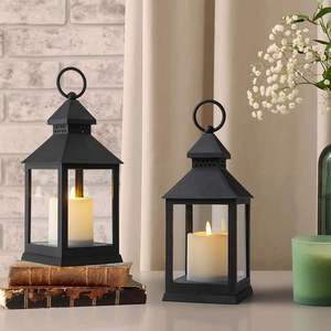 Faroles Decorativos de Metal Antiguos y Elegantes de Color Negro con Acabado en Cobre, Perfectos para Interiores Rústicos y Casas de Campo - Product Image 5