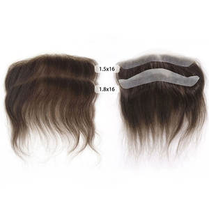 Cheveux humains vierges Remy à 100 %, frontale en dentelle HD, longueur moyenne, coupe courte, 14-32 pouces, brun, nœuds blanchis, avec frange - Product Image 1