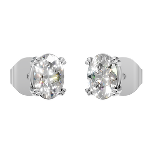 Pendientes de Oro Blanco Sólido de 14k con 4 Puntas y Moissanita de Corte Ovalado de 1.4 Quilates, Regalo de Compromiso, Gran Venta - Product Image 1