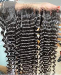 Extensiones de cabello ondulado natural alineado con cutícula frontal de encaje HD transparente de la mejor calidad al por mayor línea de cabello prearrancada - Product Image 2