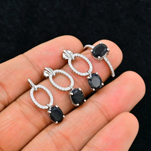 Ensemble de bijoux en pierres précieuses spinelle noire naturelle avec taille de pierre 6x8mm en taille ovale fabriqué à partir de bijoux pour femmes en argent sterling massif 925 - Product Image 2