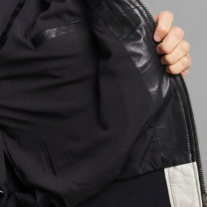 Blouson aviateur en cuir à carreaux noir et blanc |   Veste de mode de rue unique - Product Image 5