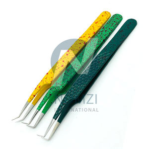 ชุดแหนบต่อขนตาสแตนเลสปลายแหลม3ชิ้นสำหรับผู้หญิงด้ามเพชรสีเหลืองสีแดงสำหรับการต่อขนตา - Product Image 2