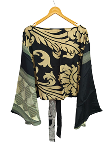 ชุดกระโปรงชายหาดแขนสั้นผ้าไหมส่าหรีผูกไทด์แขนยาวของขวัญสำหรับเสื้อคลุมสั้นของเธอ - Product Image 5