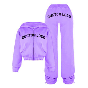 Buy Factory Price Women's Slim Fit Cotton Fleece Winter Tracksuit Set Breathable Printed Crop Custom Logo OEM Service - Product Image 6