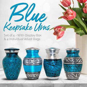 Blue Keepsake Small Urns <b>for</b> Human <b>Ashes</b> Set <b>of</b> 4 with <b>Box</b> & Bags - Blue Urns <b>for</b> <b>Ashes</b> Adult Male & Female - Handcrafted - Product Image 2