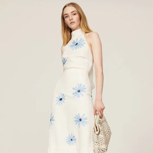 ชุดเดรสยาวผ้าปอสำหรับผู้หญิง, ชุดเดรสลำลองคอตตอน100% ทรงเอไลน์ผ้าทอแบบปักลายธรรมชาติคอตตอนซักได้ - Product Image 1