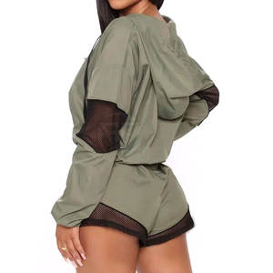 Ensemble short et veste coupe-vent décontractée pour femme, hiver, capuche, uni, matière respirante, coupe régulière - Product Image 2