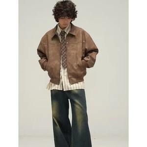 Veste en cuir marron vieilli vintage américain pour hommes Veste haut de gamme Feel Clean Fit pour le printemps automne Nouveau style - Product Image 4