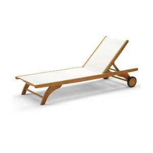 Chaise longue avec batyline en bois de teck d'extérieur fabriquée en Indonésie - Product Image 1