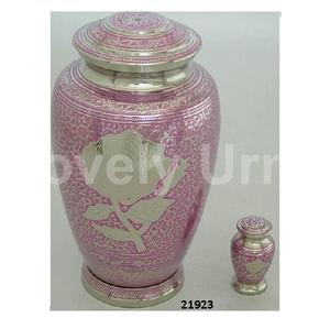 Engraved Silver Rose Pink Brass Cremation Urns With Free <b>Velvet</b> <b>Bag</b> - Product Image 1