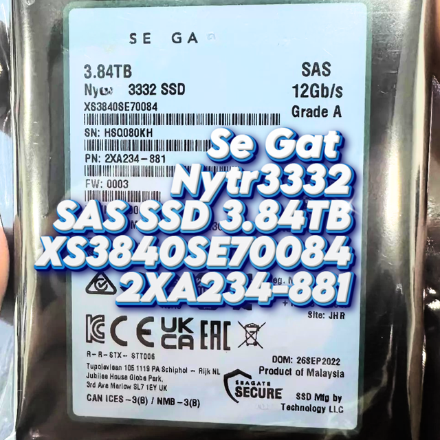 Used 3332 XS3840SE70084 3.84 TB SSD 2XA234-881 Solid State Drive - 2.5" Internal - SAS (12Gb/s SAS) Server Enterprise