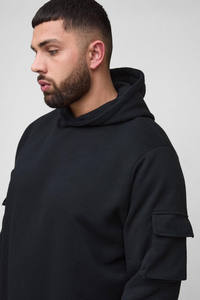 Conjunto Deportivo Unisex de Algodón 100% de 450 g/m², Corte Cuadrado, para Hombre, Color Negro, Estilo Cargo, con Capucha, Talla Grande, Ropa de Invierno - Product Image 3