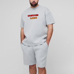 High quality 100% cotton jersey <b>men's</b> tracksuit custom embroidered logo comfortable hip hop two pcs t-shirt & short set for <b>man</b> - Product Image 4