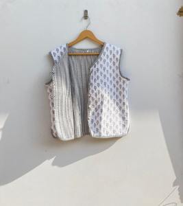 Chaleco Reversible de Algodón con Estampado de Bloques, Chaleco sin Mangas para Mujer, Chaleco Hecho a Mano, Abrigo Unisex, Chaqueta para Mujer, Regalo para Ella - Product Image 4