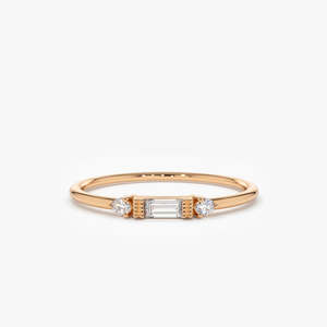 Bague en or massif 14K avec diamants de laboratoire ronds et baguettes sertis en chaîne, 0,09 carats au total, couleur G, clarté SI1, bijoux raffinés - Product Image 2