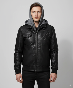 En Stock hommes OEM à capuche bombardier veste en cuir Streetwear tendance 2025 expédition rapide veste en cuir véritable veste à la mode hiver - Product Image 2