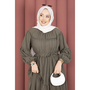 Robe en mousseline de soie kaki à superpositions avec taille élastique, style décontracté, élégant, de soirée, formel, logo personnalisé, taille unique, OEM ODM disponible - Product Image 2