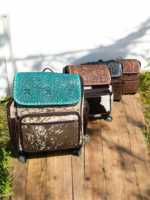 Valise 100% cuir véritable, motif en cuir de vachette, marquage à la main, couleurs turquoise, marron, noir, beige, roulettes pivotantes, style classique de voyage