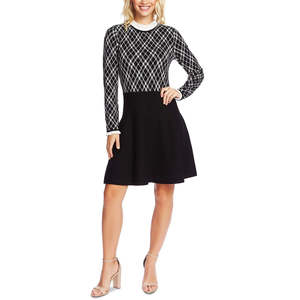 Abito da donna Cece nero a maniche lunghe, modello svasato in maglia, con bottoni decorativi, stile semplice ed elegante, silhouette dritta estiva, taglia M - Product Image 1