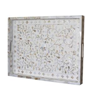 Bandeja de servicio de concha blanca rectangular para cocina, artesanías de resina, bandejas de anidación, manijas de mosaico, tema de amor elegante para aperitivos - Product Image 5