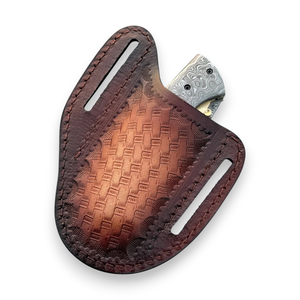 Couteau pliant en acier Damas de fabrication nordique, verrouillage interne, manche en résine, étui en cuir, 8 pouces, qualité industrielle, pointe tombante, couteau de poche EDC - Product Image 6