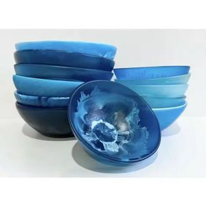 Juego de bandeja de plato de madera de acacia de diseño moderno hecho a mano, cuenco de fruta y servicio impreso esmaltado desechable para cocina o camping - Product Image 2