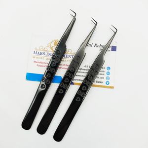 Professional Stainless Steel Plasma <b>Black</b> 90 Degree <b>Heart</b> Design Eyelash Extension Tweezers Smooth Tip Perfect Grip - Product Image 2