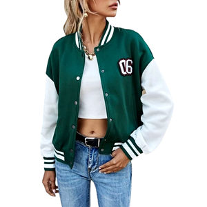 เสื้อแจ็กเก็ตเบสบอลสำหรับผู้หญิงเสื้อคลุมตัวอักษรโพลีเอสเตอร์ผ้าขนสัตว์โพลีเอสเตอร์แขนยาว - Product Image 3