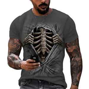 Classique Vintage horreur crâne impression 3D été hommes surdimensionné T-Shirt décontracté O cou à manches courtes hauts à la mode coupe ample T-shirt - Product Image 4
