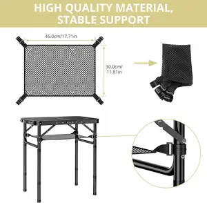 Klappbarer Campingtisch mit Ablage Netz, reines Schwarz Aluminium 2 Fuß Picknicktisch Outdoor-Tisch einstellbare Höhe