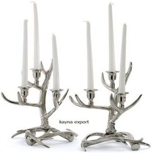 เชิงเทียนเขากวางสไตล์แฟนซีทำด้วยมือเชิงเทียนโลหะชุบนิกเกิลสำหรับตกแต่งงานแต่งงานและคริสต์มาส - Product Image 3