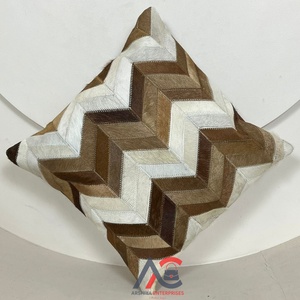 Wholesale Cowhide Patchwork Soft & Comfortable Throw Pillow Cases for Hotel & Home Luxury Durable Genuine <b>Leather</b> <b>Cushion</b> Covers - Product Image 1