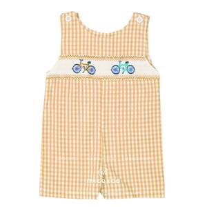Vélo smocké Jon Jon pour garçons | Shortall brodé à la main | Service d'ODM d'OEM de tenue vichy d'été - Product Image 3