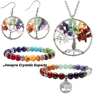 Pendentif en métal arbre de vie en pierre précieuse Pendentifs en pierre de chakra naturelle à vendre Collier en agate d'Amayra Crystals Exports - Product Image 3