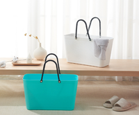 Panier de rangement souple rectangulaire portable en plastique bleu pour salle de bain, vêtements sales, articles divers, avec poignée, dimensions précises 2 cm