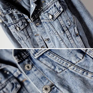 Femmes grande taille décontracté luxe Denim hauts bleu personnalisé à manches longues perle veste respirant à la mode perle Jean vestes - Product Image 6